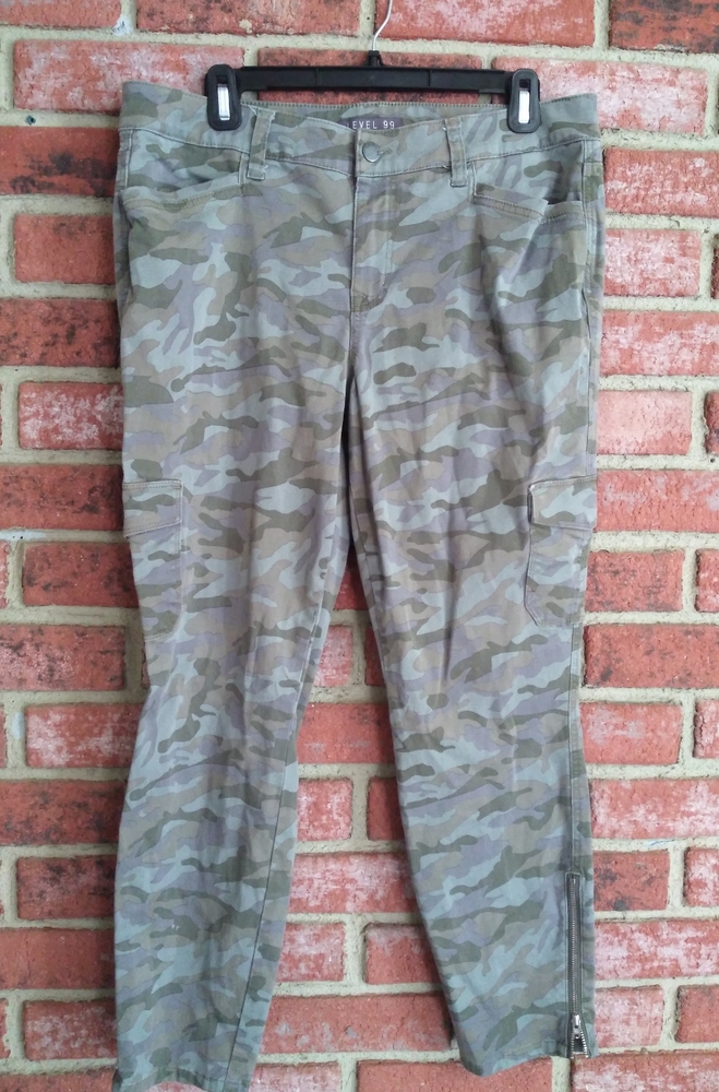 Level 99 camo cargo jeans with zippers on bottom